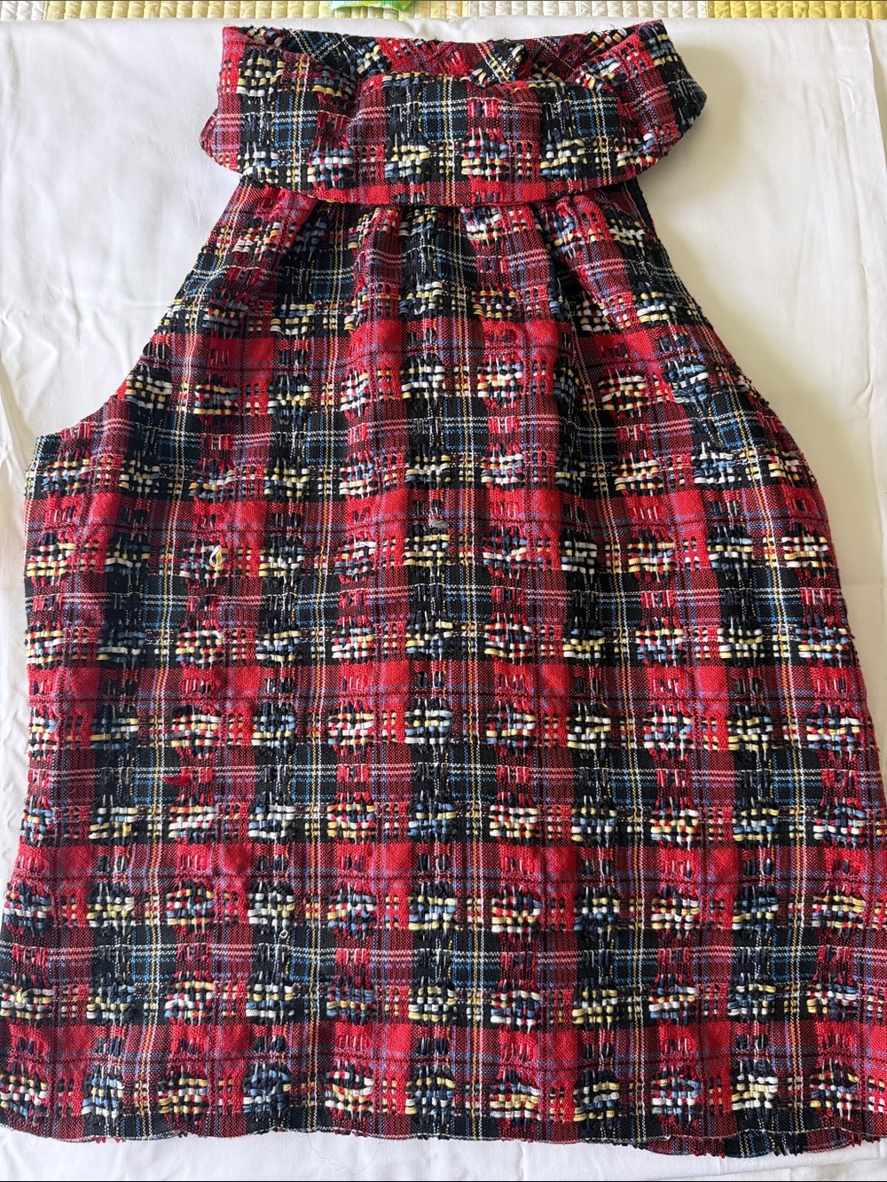 Sail to Sable Red Navy Plaid Ruffle Neck Sleeveless Too